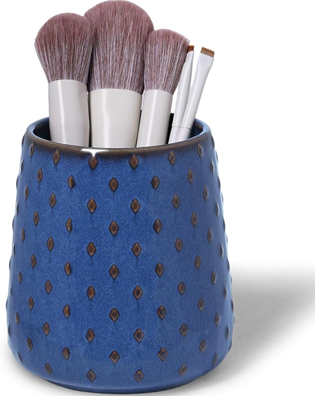 Porta-pincéis de maquiagem QUXIJA em cerâmica Vintage Blue