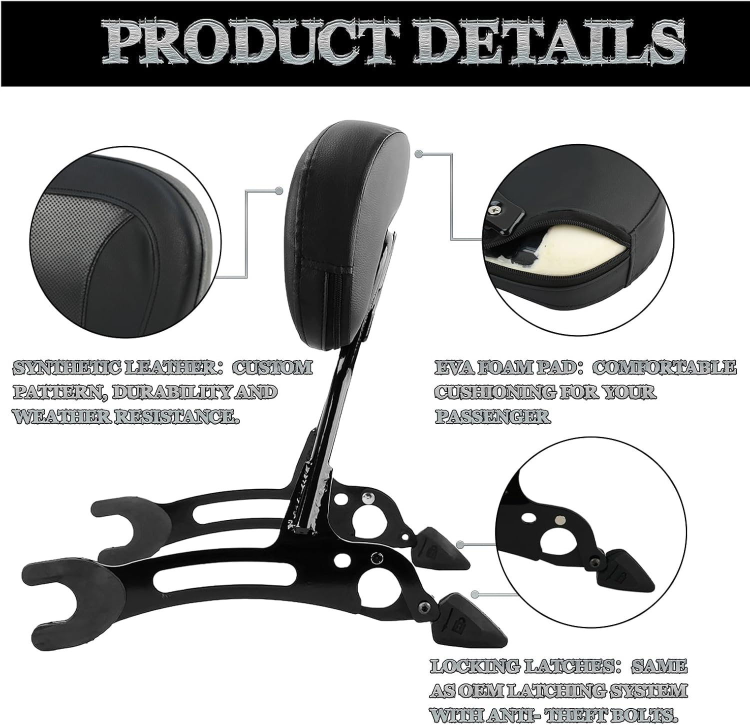 Sissy Bar for Indian Challenger Chieftain Indian Pursuit Springfield Roadmaster Vintage 2014-2023, Quick Release Passenger Backrest Pad 17 inches (Black)