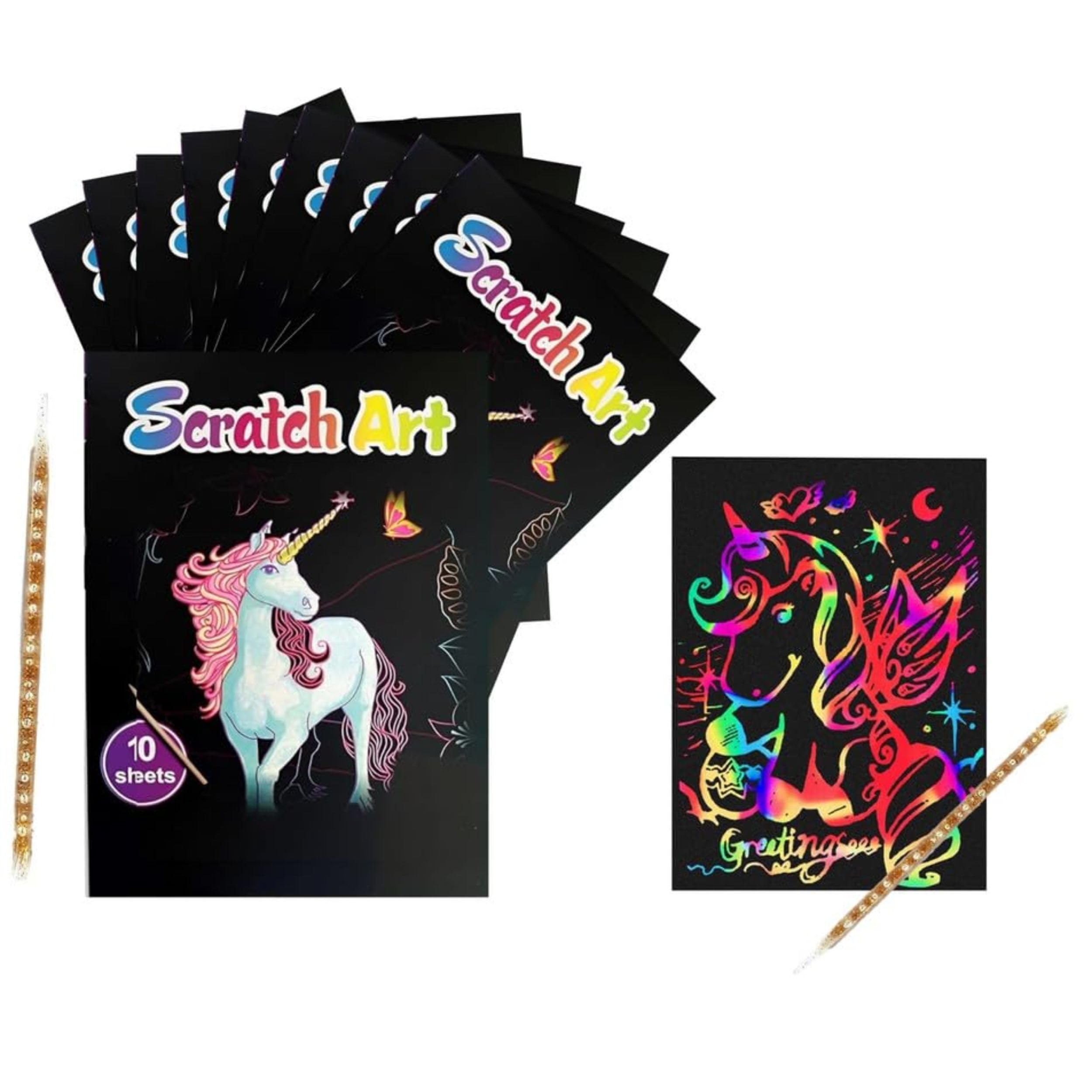 Magic Unicorn Rainbow Scratch Art Book | Set of 10 | Birthday Return Gifts for Girls of All Age Group