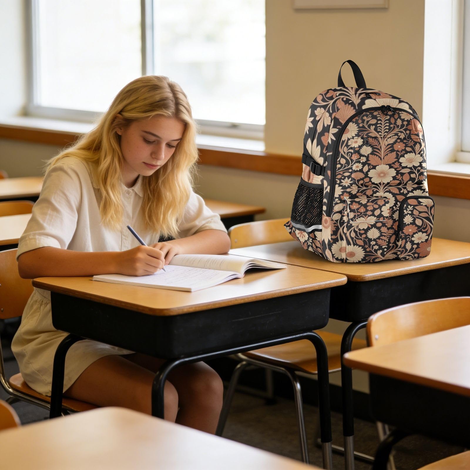 Podróżny plecak na laptopa sztuka kwiatowy brązowy torba do pracy na uczelni 44.5 cm
