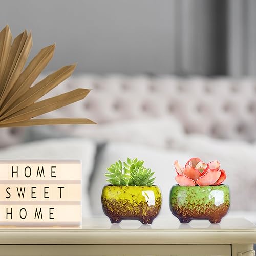 Miniatura 12 de Maceteros de cerámica para suculentas de 4.3 pulgadas con drenaje, tamaño pequeño, para flores, plantas de interior y cactus, paquete de 5
