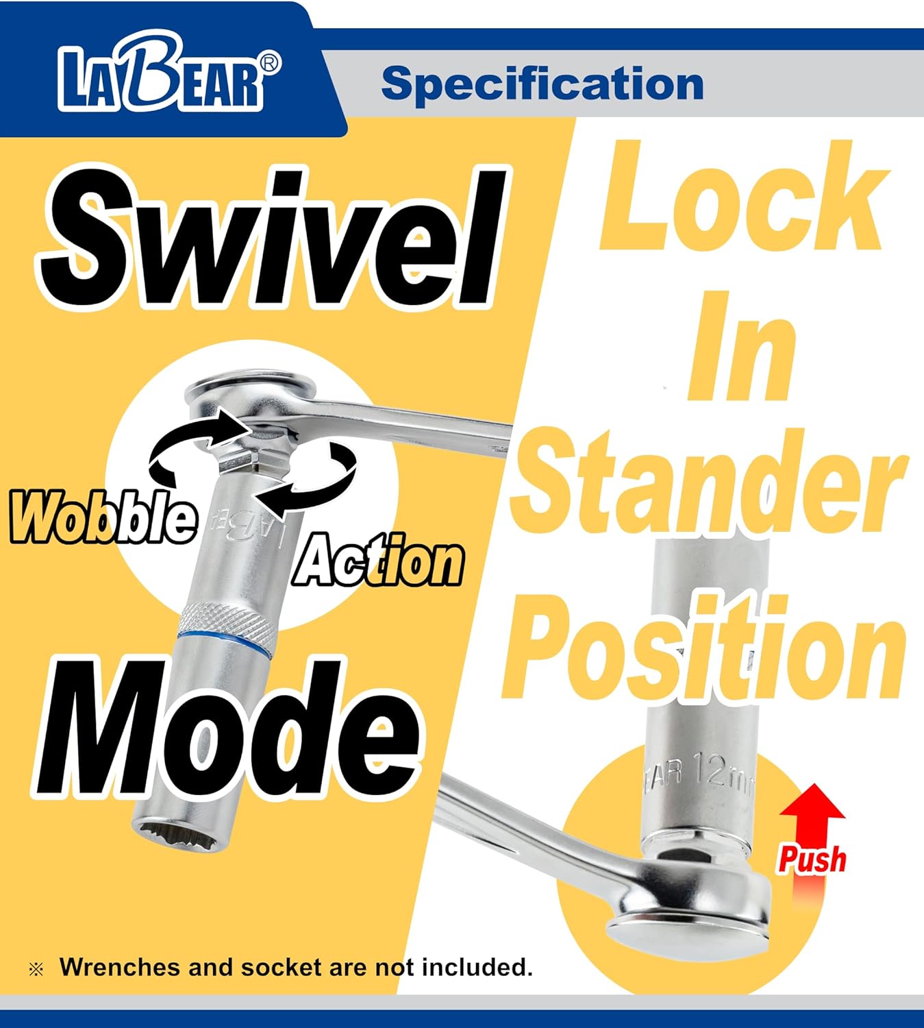 LABEAR - 3PCS Wobble Socket Adapter Set, Converts Wrench to Wobble