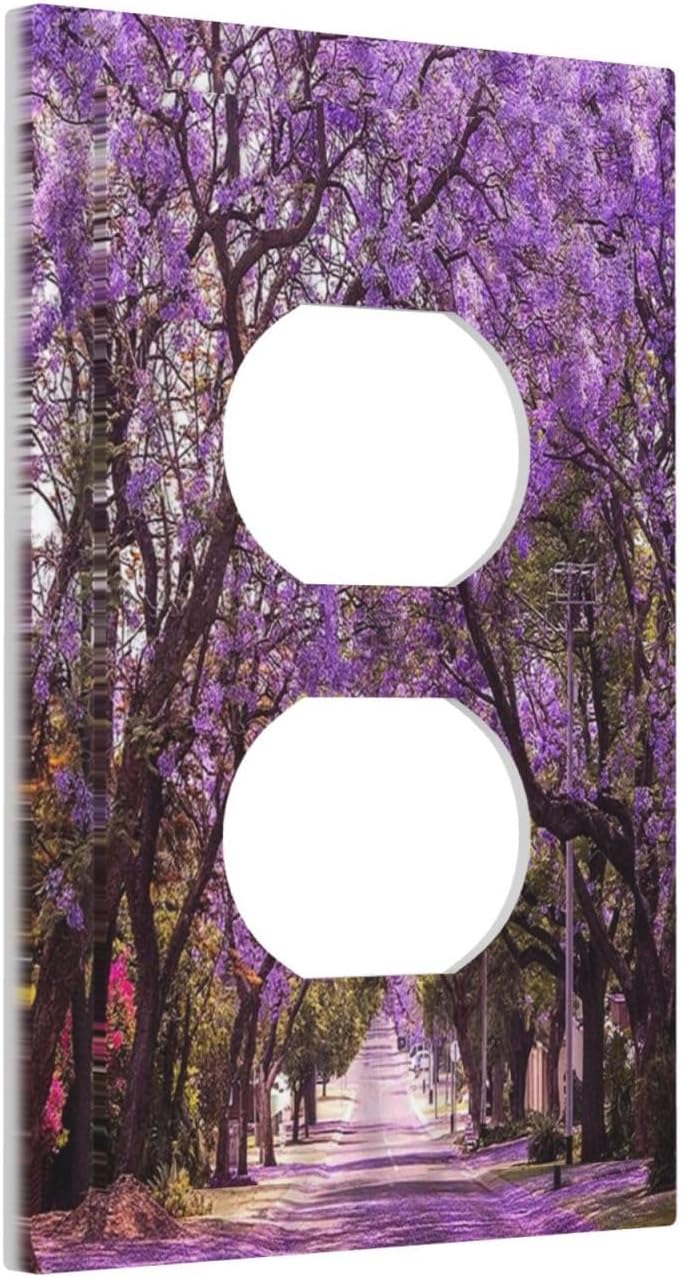 Violet Floral Spring Park Nature 1 Gang Outlet Plate Covers Decorative Single Duplex Wall Plate Purple Flower Electrical Receptacle Light Switch Cover Art Faceplate Switchplate for Home Decor image 2