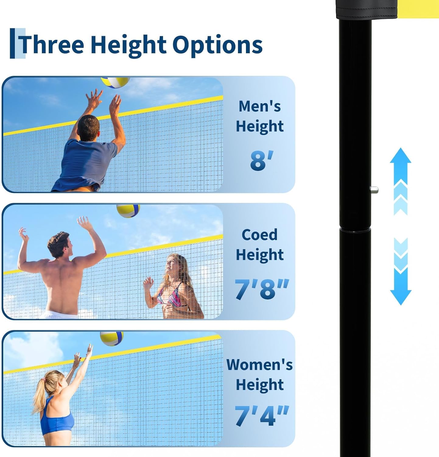 32 Ft Volleyball Net Outdoor Set, Freestanding Volleyball Net with Height Adjustable Design & Carry Bag, Volleyball, Pump – Portable Training Equipment for Backyard, Beach & Park