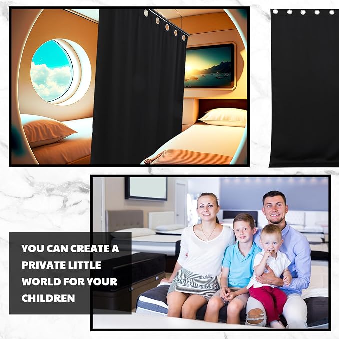 Cortina divisor de ambiente Hahafelt para camarotes de crucero, negra, 52" x 84", textura triple poliéster, con ganchos magnéticos miniatura 6
