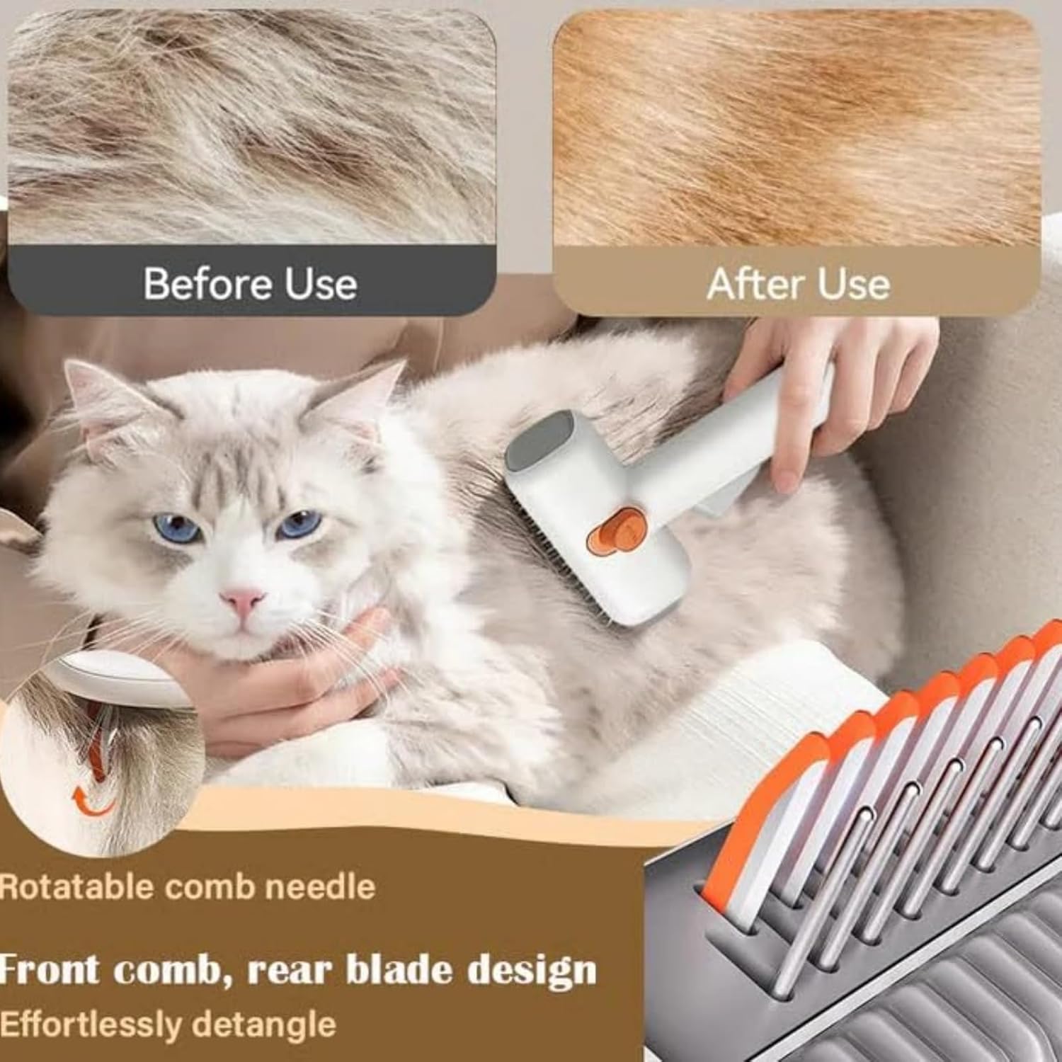 2-in-1 Pet Self-Detangling & Grooming Comb, Professional Deshedding Tool for Dogs & Cats, Gentle Undercoat Rake & Brush for Long or Short Hair, Pets Grooming Brush Detangle, Deshed, Massage (3pcs)