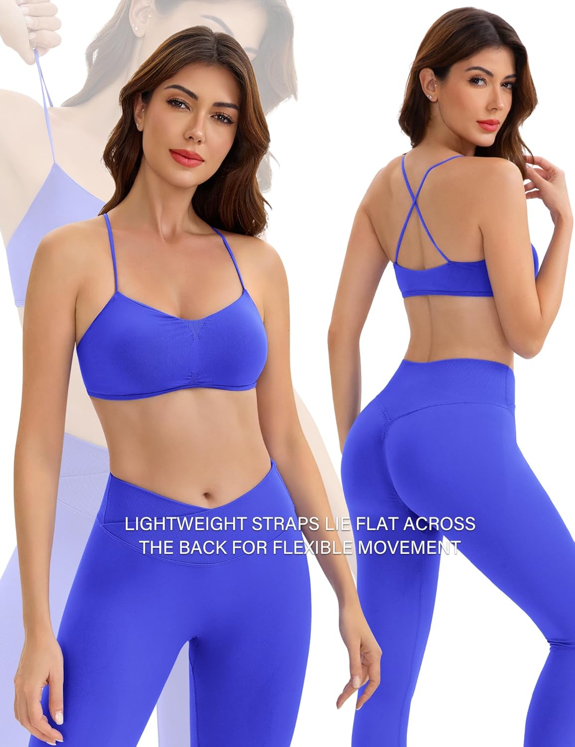 Strappy Sports Bras for Women Medium Support Cross Back Bra V-Shape Workout Gym Padded Yoga Crop Top - Image 4