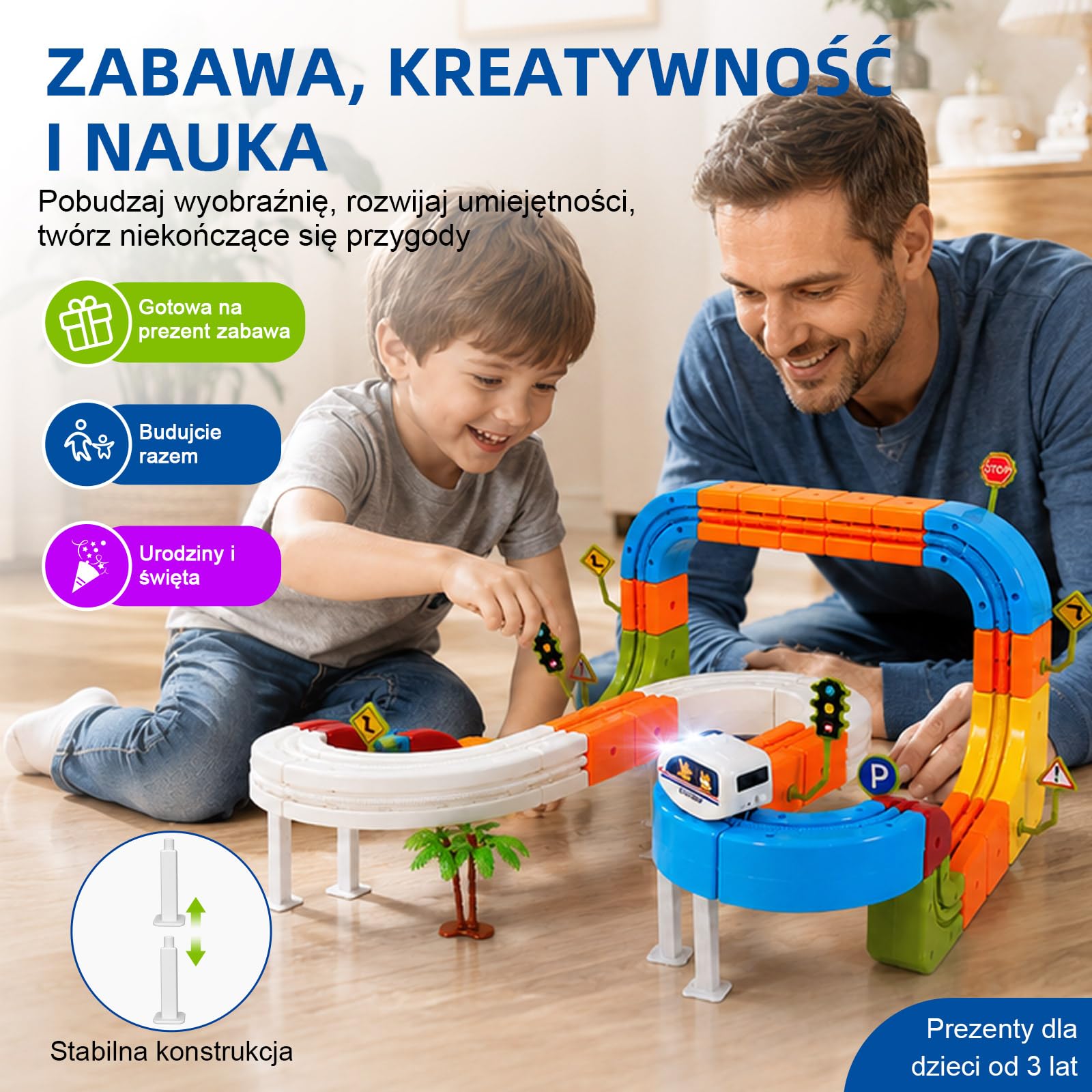 145-elementowy elektryczny tor kolejowy z kostek, zestaw pociągu 3D przeciw grawitacji, tor DIY do samodzielnego budowania, zabawka edukacyjna STEM i kreatywny prezent dla dzieci 3–8 lat