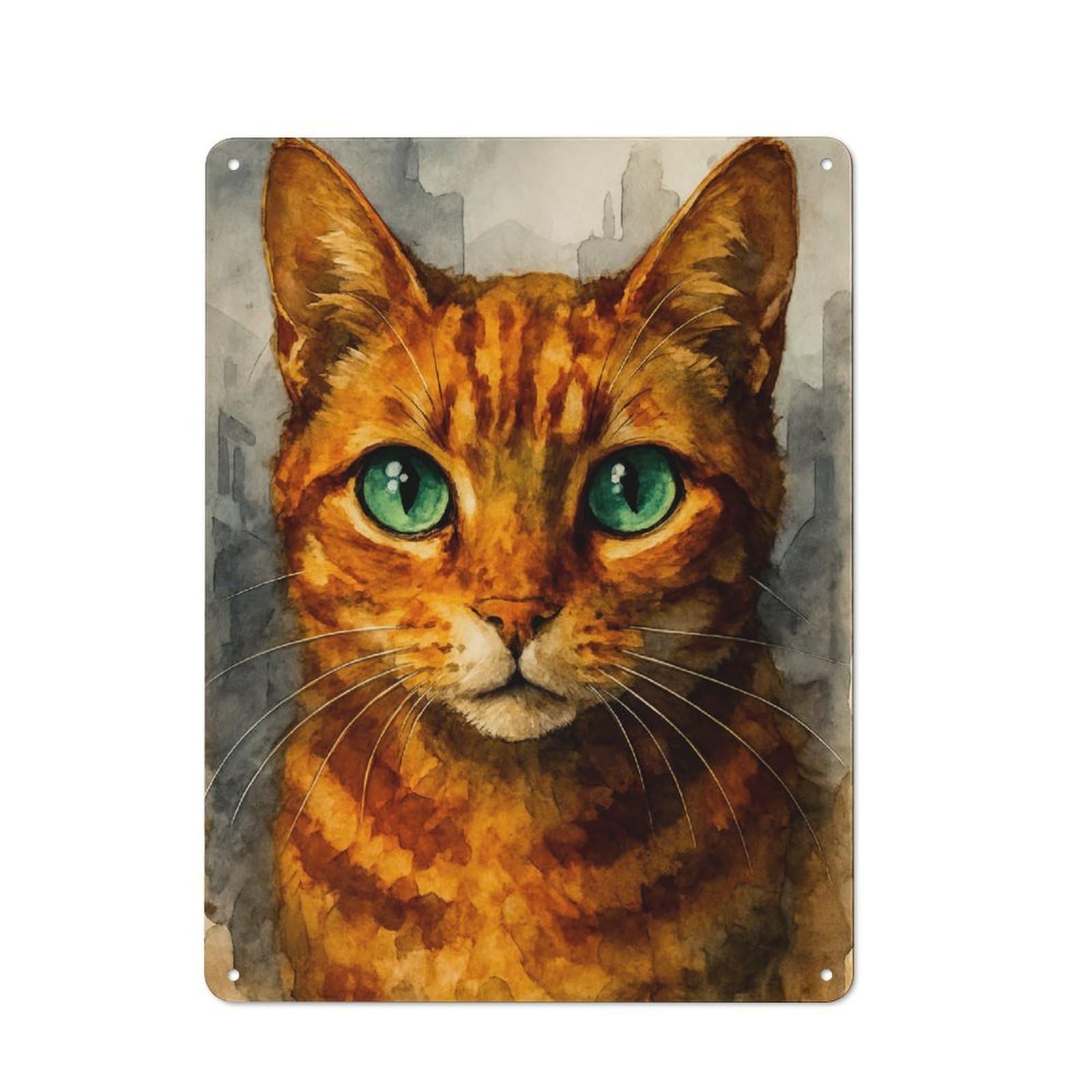 Junmoney Watercolor Portrait Of An Orange Cat Retro Printed Metal Sign 40X30cm For Living Room Wall, Wall Decor For People Reorganising Living Room
