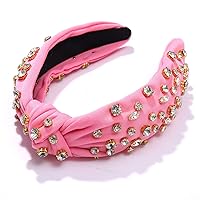 Vista 7 de Diadema anudada de cristal para mujer, diadema con nudo superior ancha, diadema de moda para mujer, accesorios para el cabello (rosa)