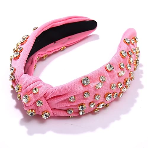 Miniatura 7 de Diadema anudada de cristal para mujer, diadema con nudo superior ancha, diadema de moda para mujer, accesorios para el cabello (rosa)