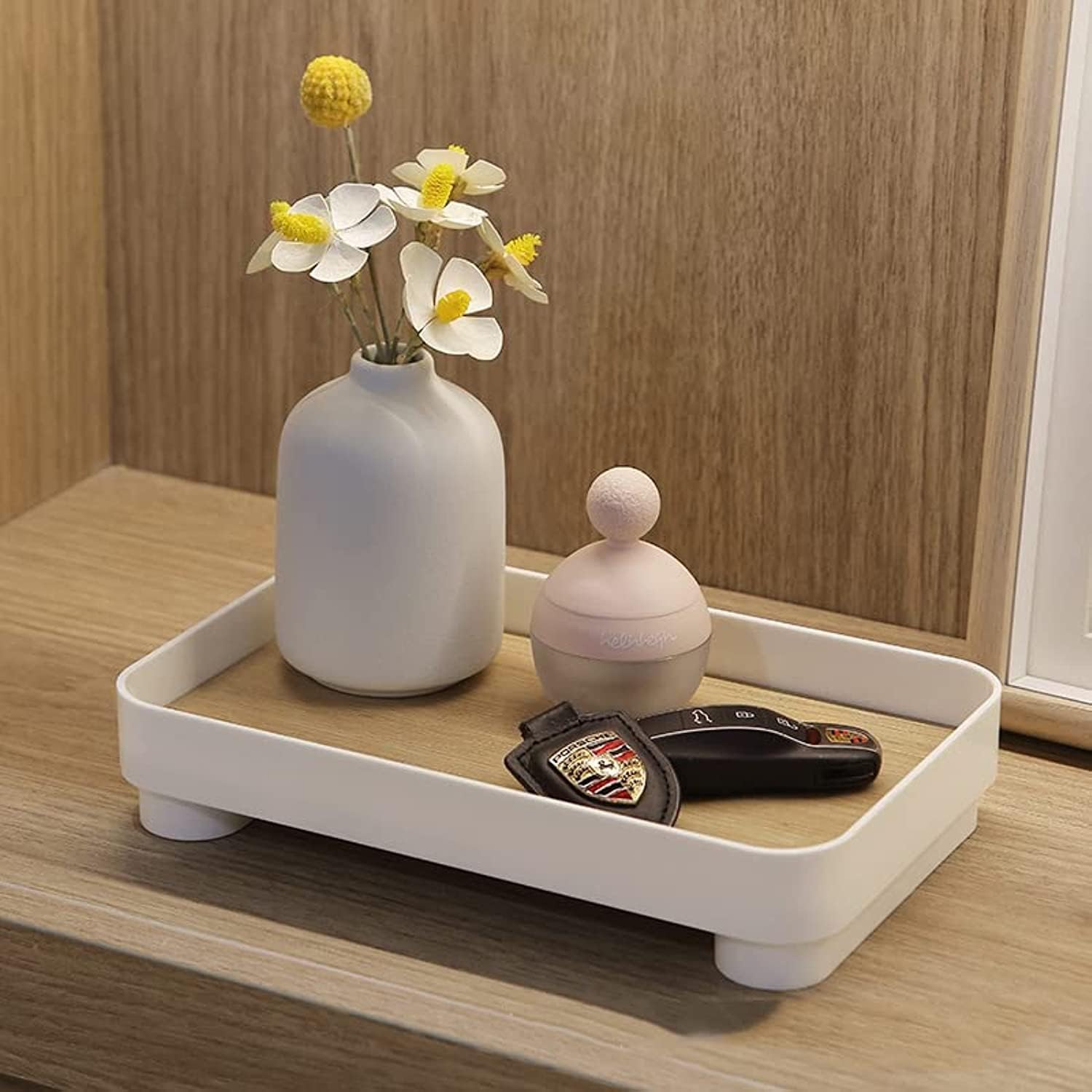 SEEMIE Valet Tray, Vanity Trays Catchall Tray for Dresser Top Desk Storage Bedside, Desktop Storage,Key Wallets Cell Phones Nightstand or Dresser Organizer Plate (Square)