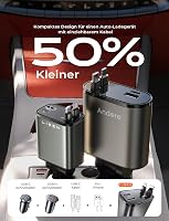 Adaptor auto de încărcare rapidă LISEN 84W cu USB-C retractabil pentru iPhone și Android, încărcător auto 4