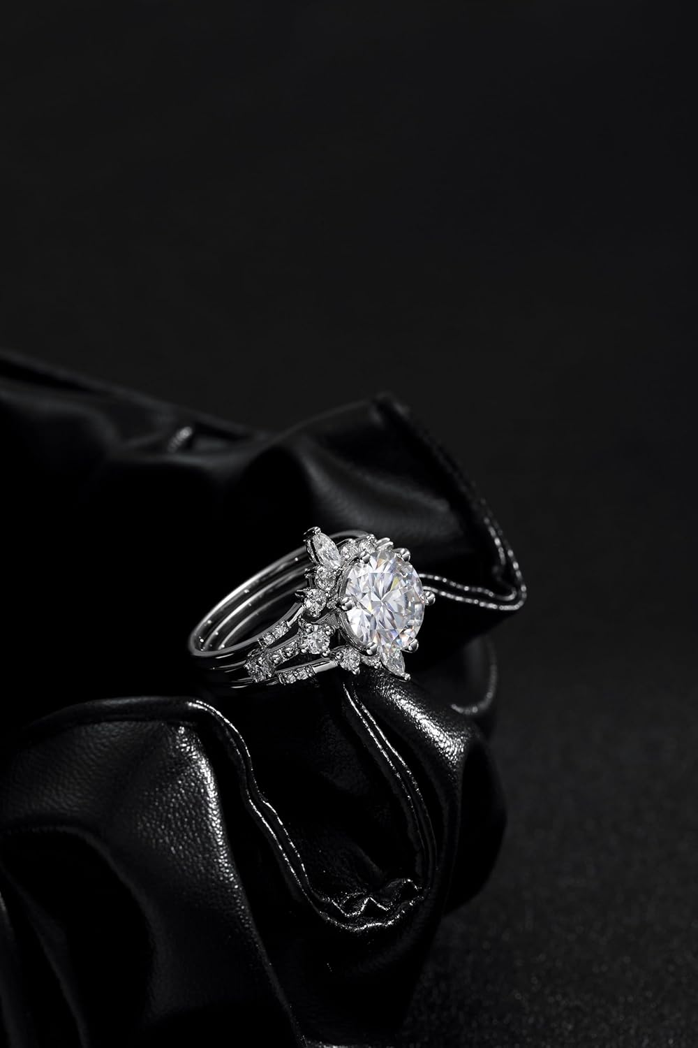 Moissanite Wedding Rings Bridal Set 2.68cttw(2CT Center Stone) D Color VVS1 Clarity Round Brilliant Cut Moissanite S925 Sterling Silver Engagement Rings for Women with Certificate - Image 2