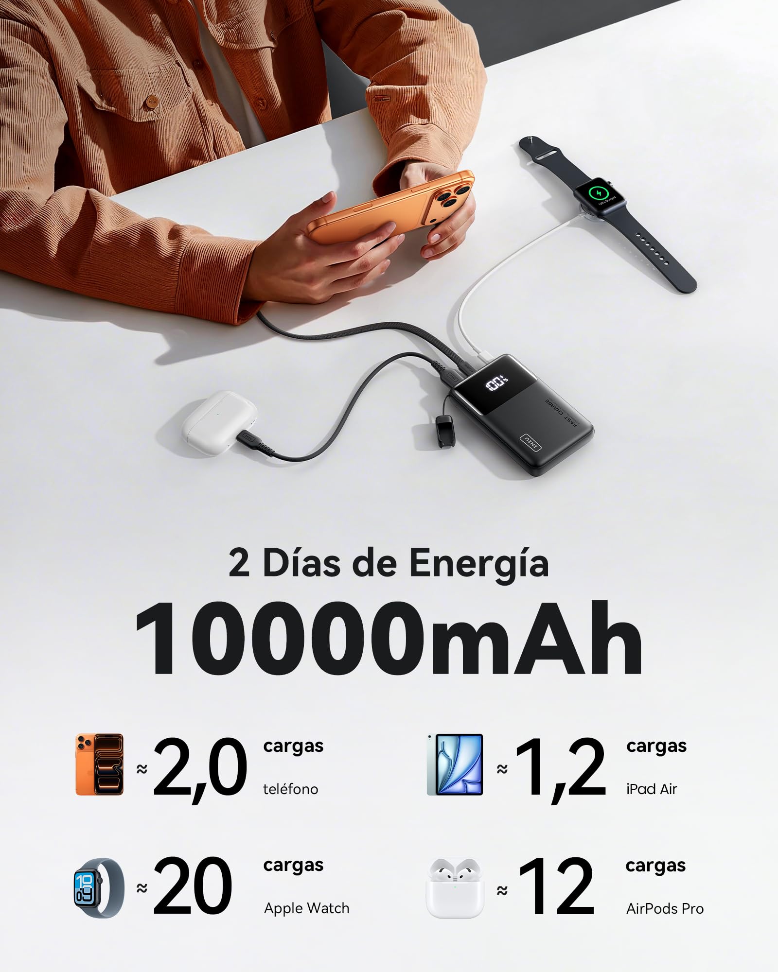 INIU 45W Power Bank, El Más Ligero 10000mAh Bateria Externa, PD3.0 Carga Rápida USB C Input & Output Bateria Portatil con Linterna para iPhone 17 16 15 14 13 12 Pro Samsung S22 S21 S20 iPad Airpods