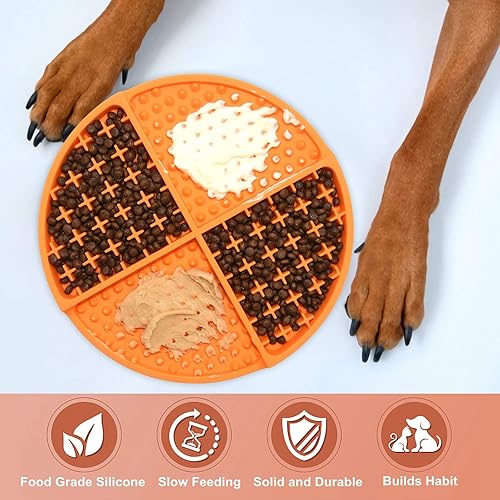 Vista 2 de Bangp Licking Mat for Dogs and Cats,Dog Slow Feeders,Boredom Anxiety Reduction,Heavy-Duty Puzzle Mat Dog Treat Mat with Unique Quadrant Orange