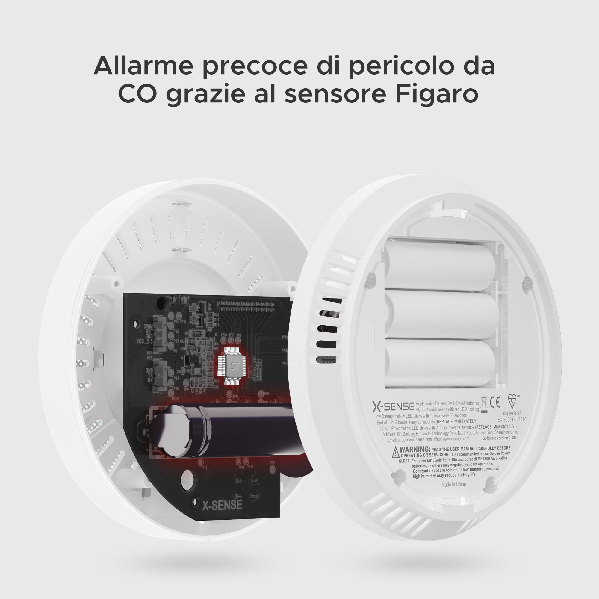 X-Sense Rilevatore di Monossido di Carbonio Autonomo con Display Digitale, Sensore Preciso con Una Durata di Vita di 10 Anni, Certificato e EN 50291, CO03D
