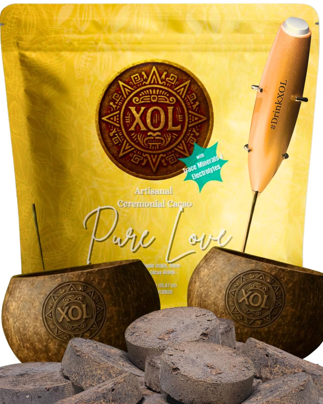 Ceremonial Cacao – Lightly Sweetened with Organic Coconut Palm Nectar – Whole-Bean, Untempered & Low-Temperature Processed – Small-Batch, Stone-Ground Artisan Cacao for Energy, Clarity, Focus & Flow – 1 lb | XOL Palm Glow