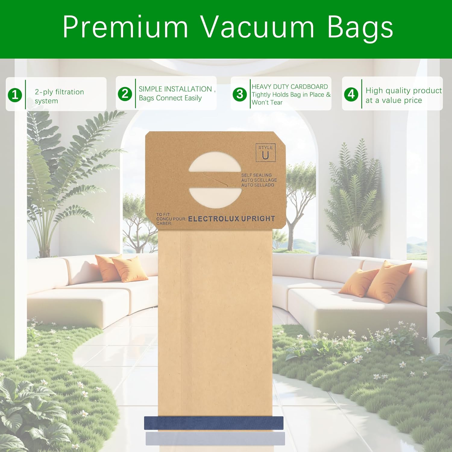 Upright Style U Vacuum Cleaner Bags made to fit for Electrolux (48 Pack)