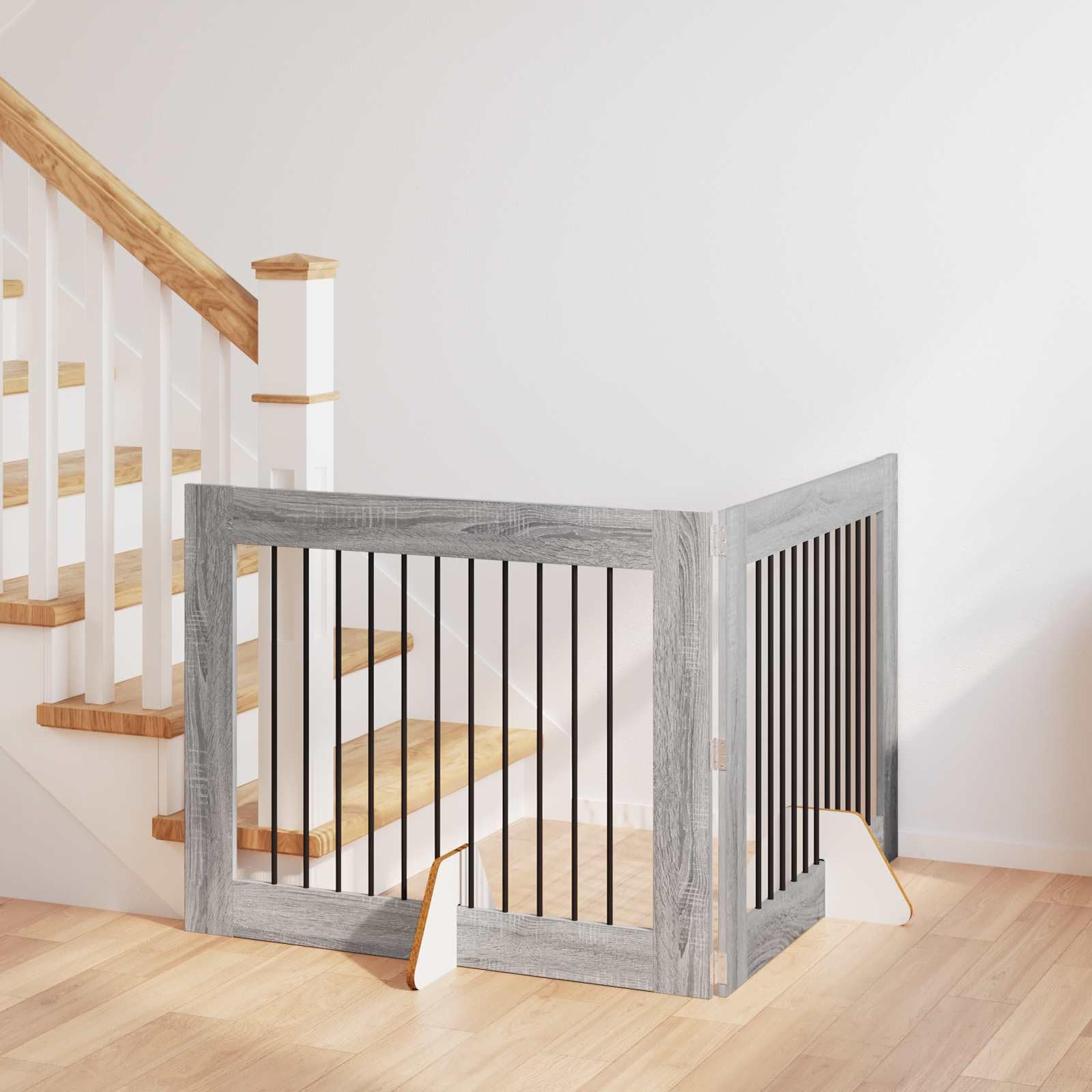 Puerta para perros con soporte, 2 unidades, Sonoma gris, 100 x 80 cm, plegable y portátil, para interior y exterior, barrera de seguridad y protección en casa y apartamento