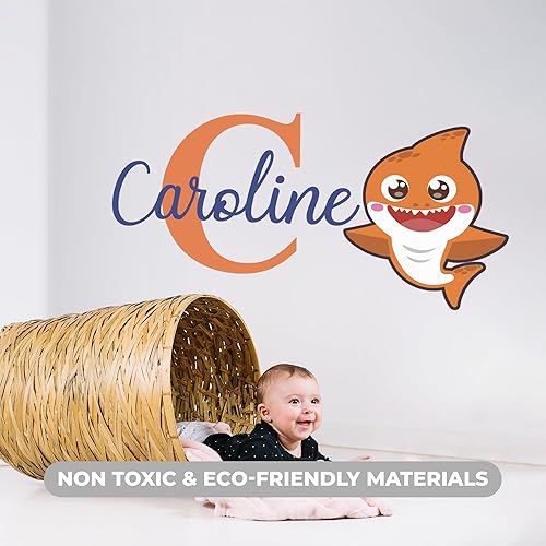 Miniatura 7 de EGD Decoración de pared personalizada de tiburón bebé, nombre e inicial, calcomanías de pared con nombre personalizado para la decoración de la