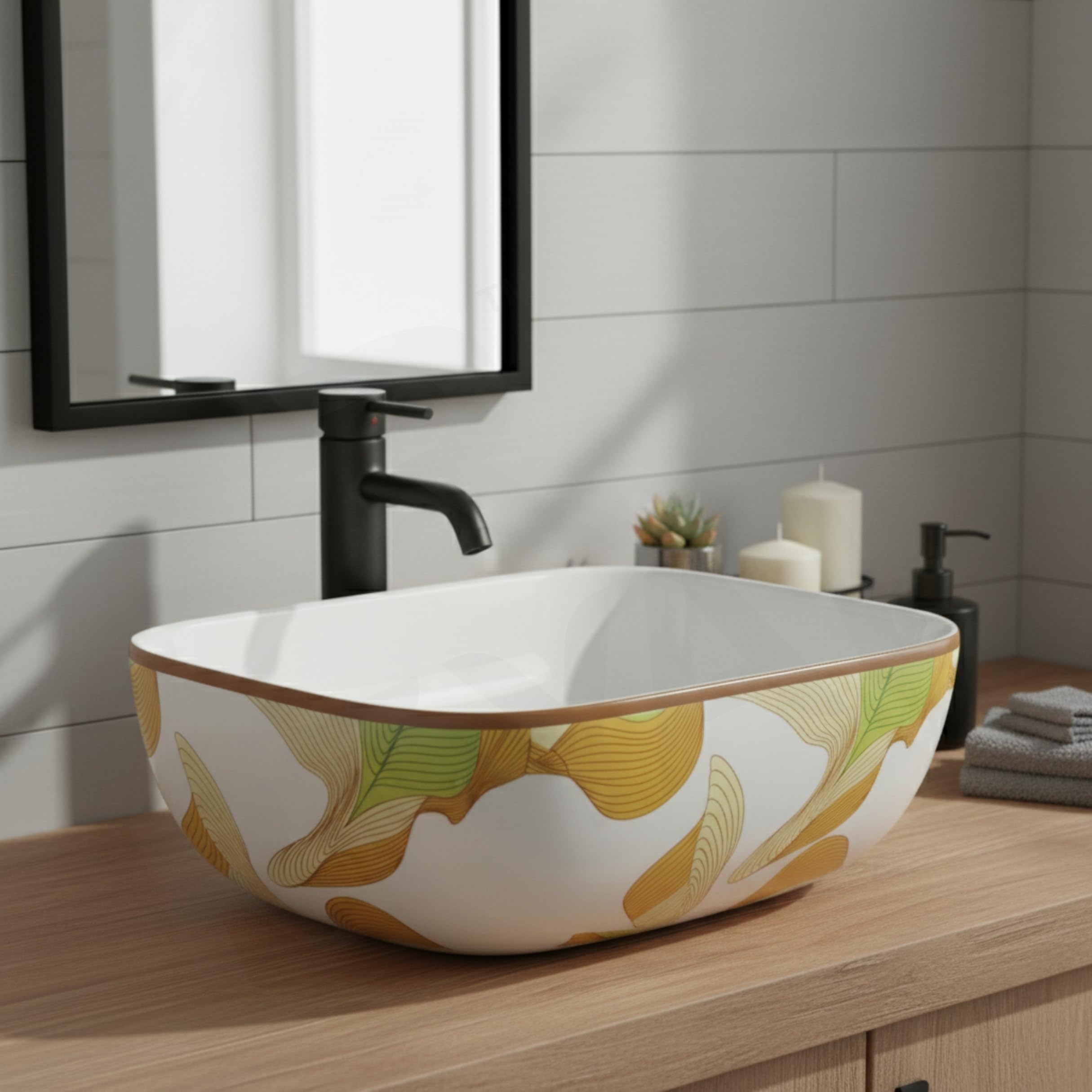 Reyal Ceramic Wash Basin - Modern Vessel Sink -20