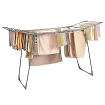 SONGMICS Stendibiancheria da pavimento 56,5 x 173 x 96,5 cm, stendibiancheria ala, salvaspazio con supporto per calze in metallo, per vestiti, asciugamani, biancheria, grigio LLR518G01