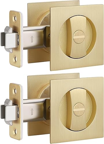 Paquete de 2 cerraduras de puerta de bolsillo, cierre de puerta de bolsillo dorado, herrajes para puerta de bolsillo interior, función de