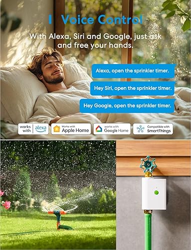 Miniatura 5 de meross Temporizador de agua WiFi para manguera de jardín, temporizador inteligente de manguera con entrada y salida de latón, válvula de rociador