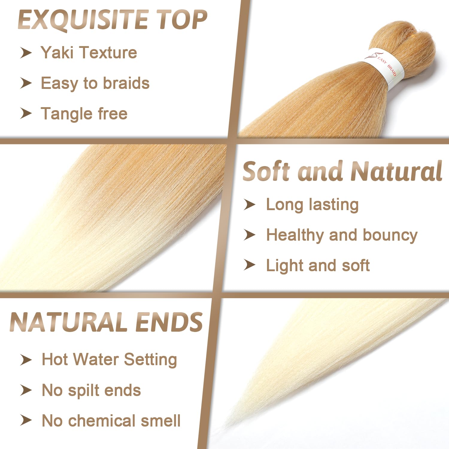 Pre-Stretched Braiding Hair ShowJarlly Soft Free Synthetic Fiber Corchet Braids Natural Black 1Pack/Lot Knotless Braiding Extensions Hot Water Setting Braiding Hair (30inch,T27/613#) - Image 3