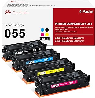 Toner Kingdom Compatible 055 Toner Cartridge 4 Pack Replacement for Canon 055 055H Color imageCLASS MF741Cdw MF743Cdw MF745Cdw MF746Cdw LBP664Cdw Toner Printer (Black,Cyan,Yellow,Magenta)