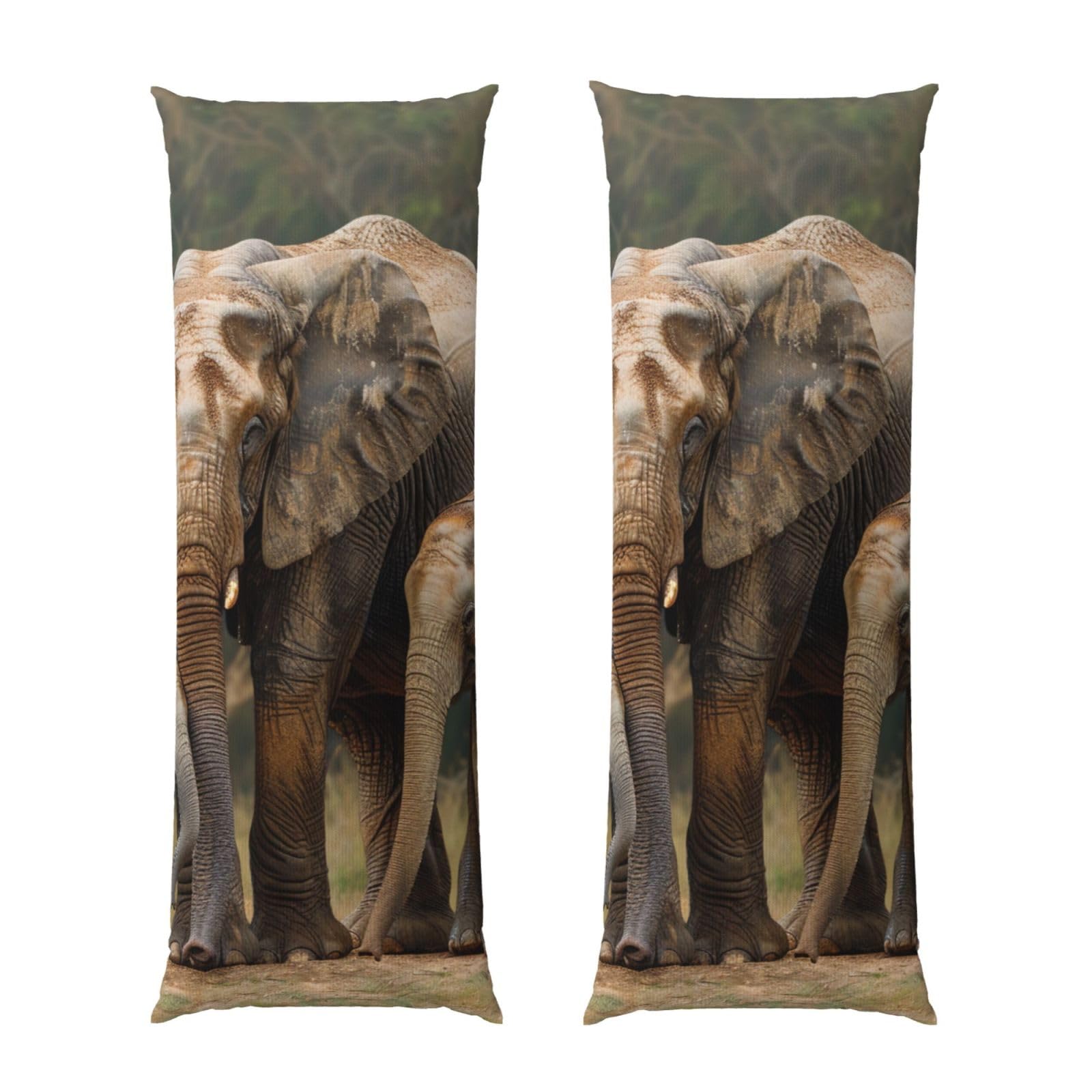 Body Pillow Cover 20x54 Inch, Elephant Family Print Long Lumbar Pillow Case with Zipper Long Body Pillowcase Decorative for Bed Sofa Bedroom