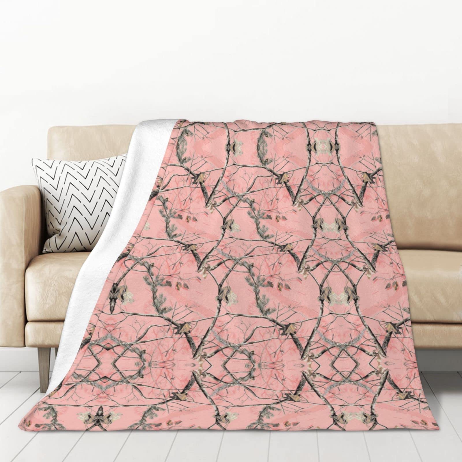 Plaid flanelle rose feuilles chaud et doux pour la peau en chambre