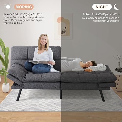 Miniatura 7 de Opoiar Sofá cama de espuma viscoelástica convertible moderno con reposabrazos ajustables y patas de metal, juegos de futones multifuncionales, sofá