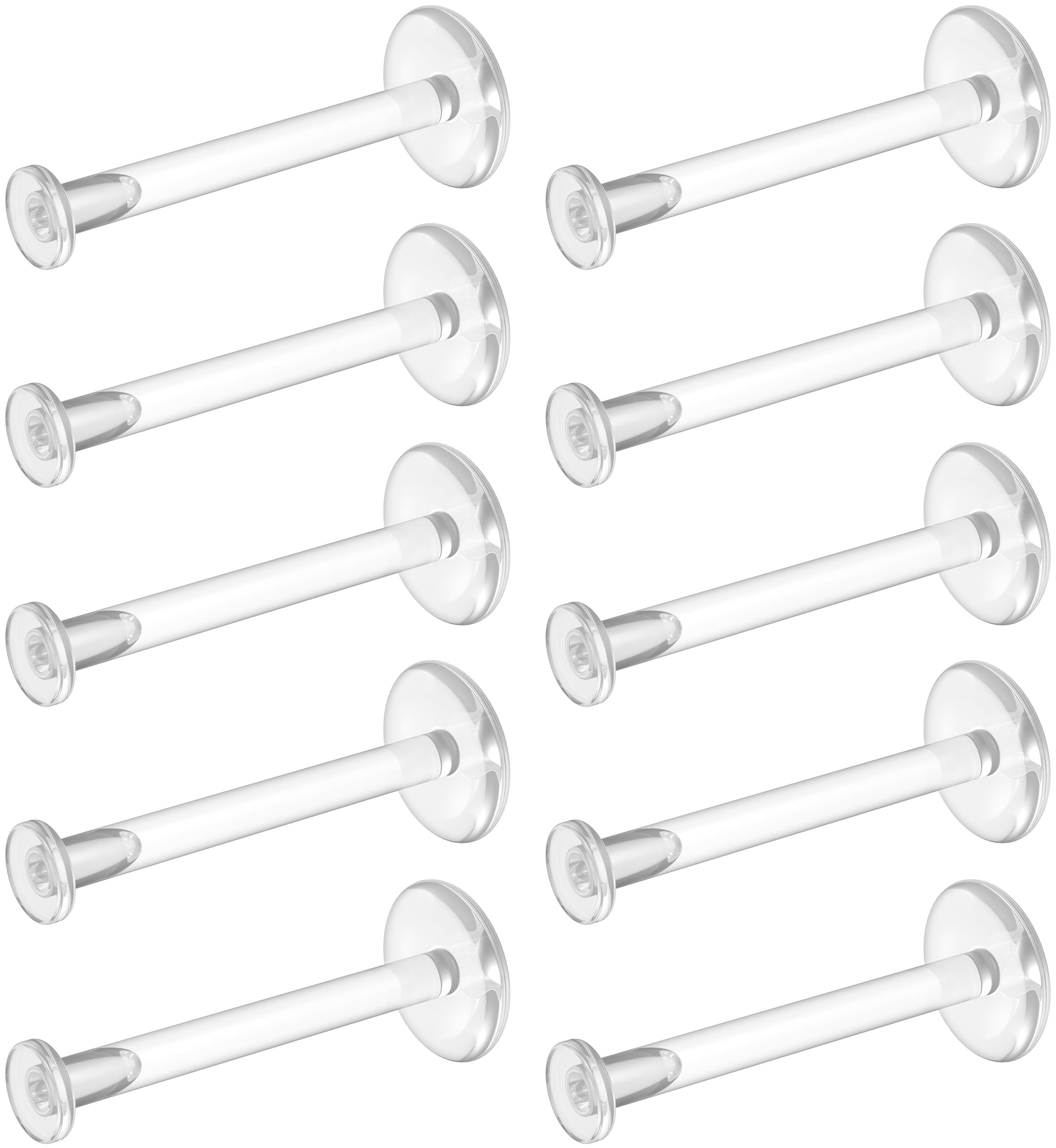 Bioflex Clear Earrings for Sports, Work, School, Surgery, MRI - Clear Piercing Jewelry Labret Studs for Ears, Cartilage, Helix, Tragus, Lip, Medusa, Monroe - Flat Push-In Plastic Earrings (16g, 18g) Piercing Retainers