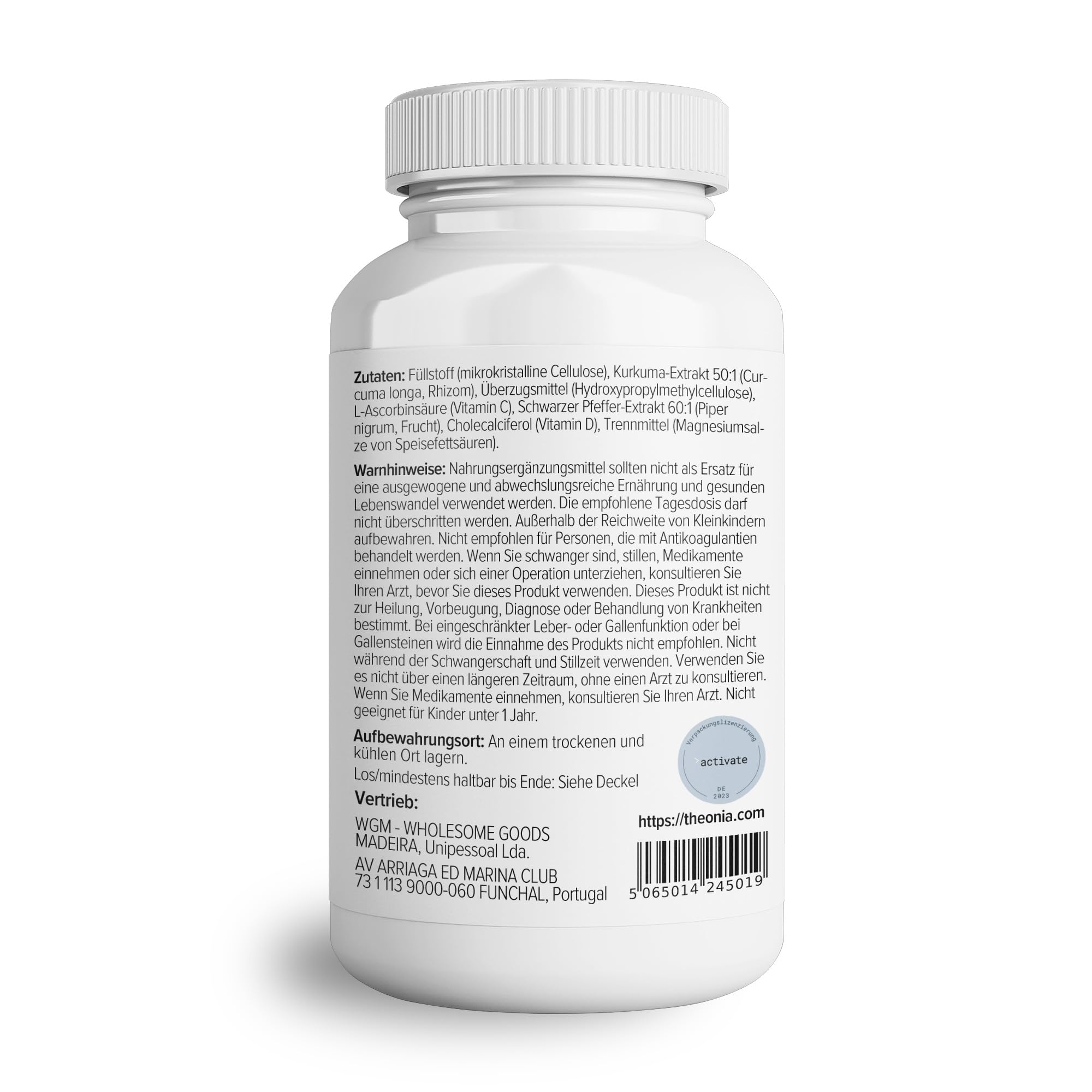 Theonia Kurkuma-Extrakt Complex Vitamin D3 & C, Schwarzer Pfeffer | Unterstützt bei Muskel- und Gelenkentlastung, gesunden Knochen, Stress, DNA-Schutz - 360 Kapseln - 200mg, Vegan