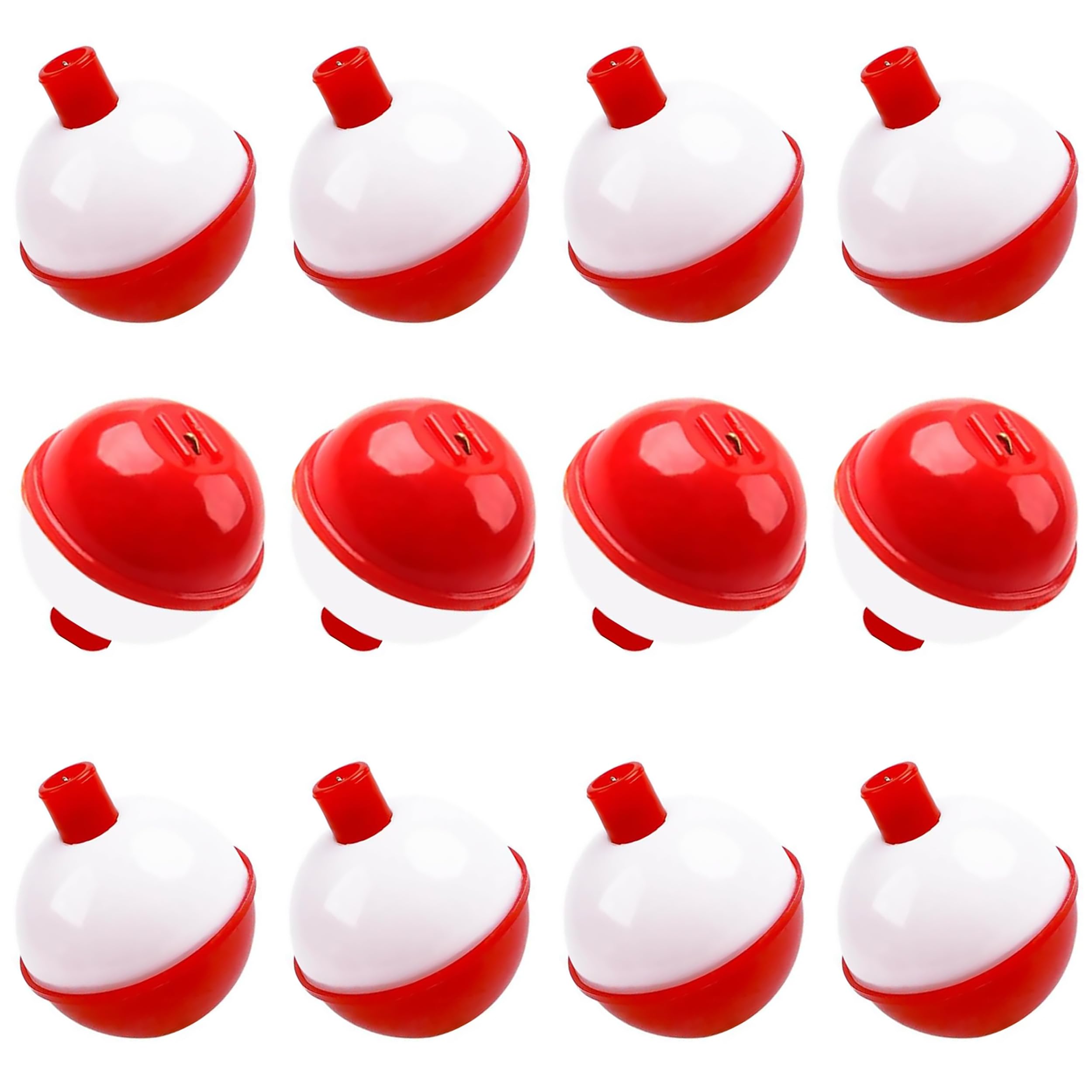 OROOTL Fishing Bobbers, 12pcs Hard ABS Push Button Round Buoy Float Snap-on Fishing Floats Bobbers for Crappie Panfish Walleyes Red and White Party Decoration 0.5"/0.75"/1"/1.25"/1.5"/2"