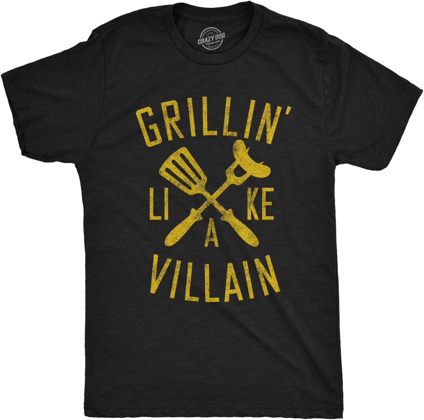 Crazy Dog T-ShirtsMens Grillin Like A Villain Tshirt Funny Cookout BBQ Grill Tee