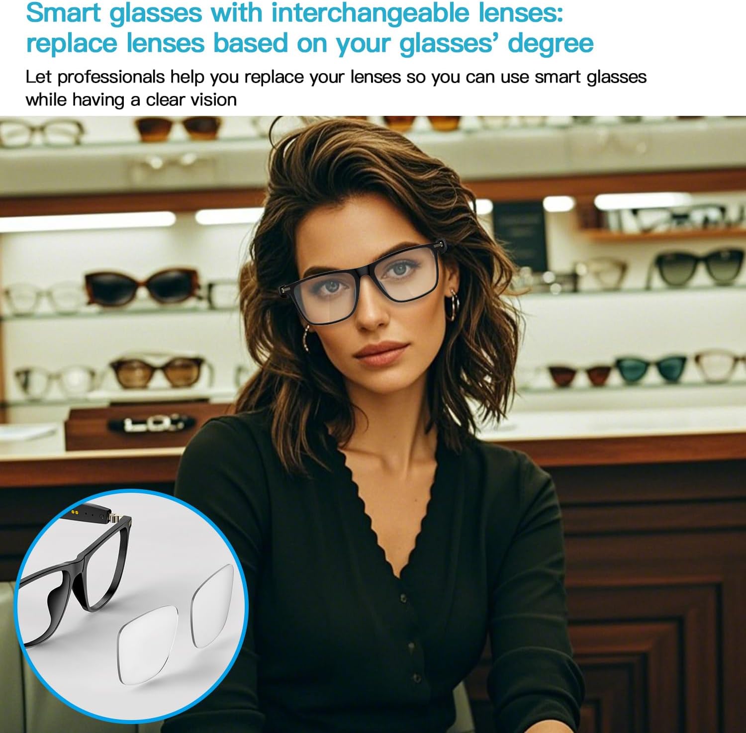 Smart Glasses for Men Women, Bluetooth Audio Glasses with Open Ear Design, Wireless Headphones, Hands-Free Calling, Voice Assistant Support, IP67 Waterproof, 6H Playtime for Working Relaxing