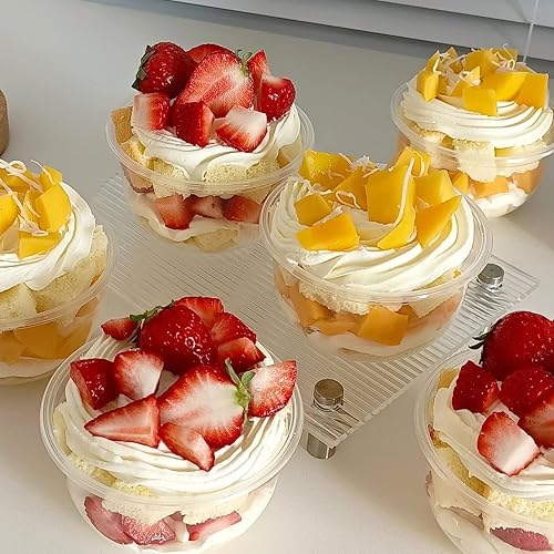 Miniatura 5 de Rainmae Paquete de 50 vasos desechables de plástico transparente con tapas de cúpula vasos de postre de PET de cristal de 85fl oz9 onzas para ir a