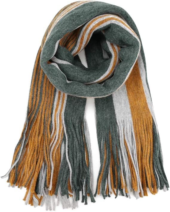 Amazon Co Jp Amazon限定ブランド オリエンネックス マフラー ストライプ ストール 長尺タイプ 男女兼用 秋冬 カジュアル あったかい オシャレ イエロー Orienex 服 ファッション小物