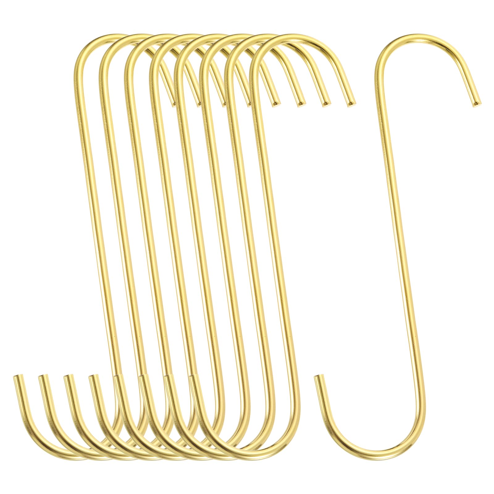 sourcing map Lot de 9 crochets en forme de S pour suspension, cintres en fer extra longs de 20 cm pour armoire, cuisine, atelier, placard, salle de bain, jardin - Doré