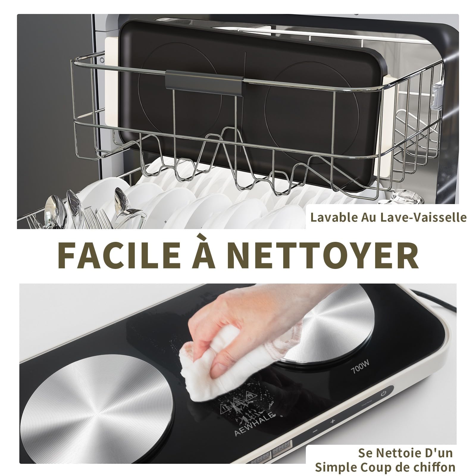 AEWHALE Plaque Électrique 2 Feux 1300W+700W