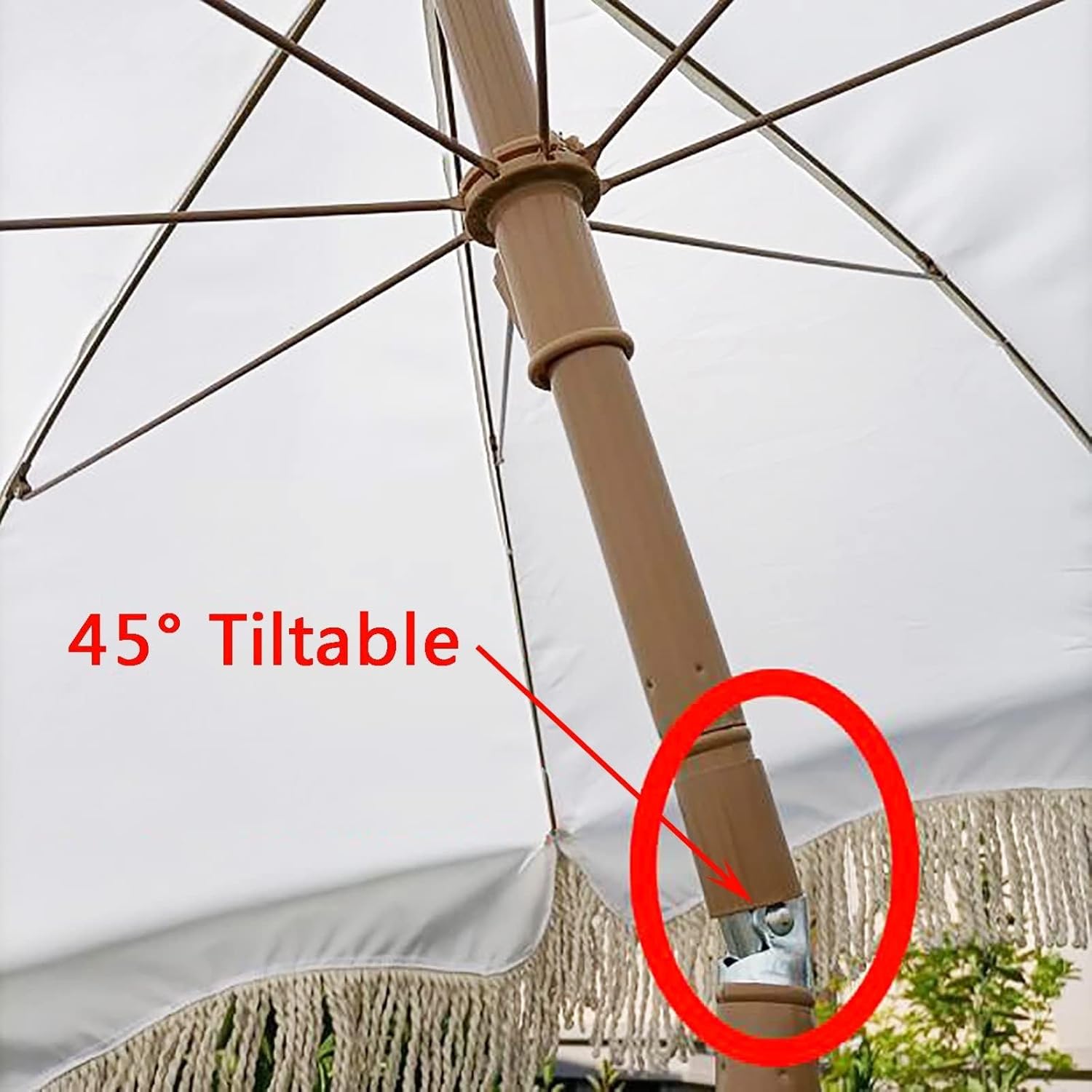 Garden Patio Umbrella Tassel Beach Parasol UV Protection Outdoor Sun Shade Umbrella White Courtyard Decorative Umbrellas Without Base With Tilting