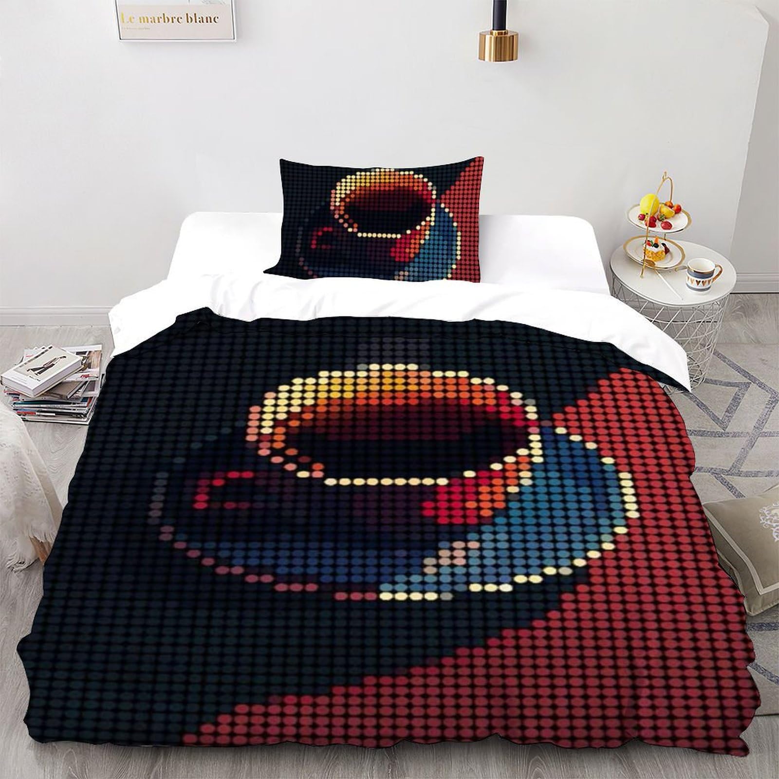 Housse de couette single Café Rouge imprimé 3D relief avec taies d'oreiller