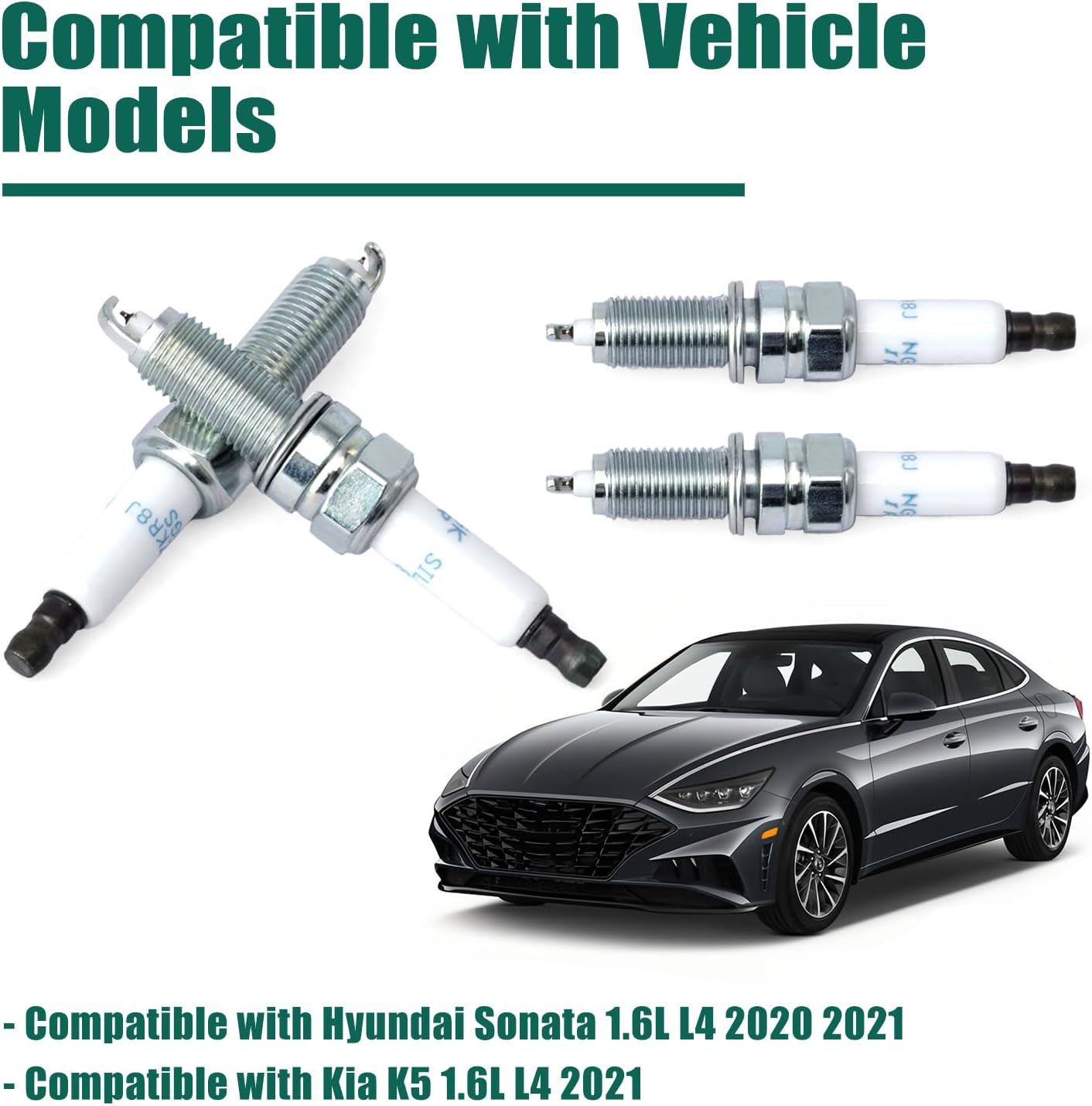 YUXIVCNE 4Pcs 18875-08085 Spark Plug Replacement for Hyundai Sonata 2020-2021 for Kia K5 2021 1.6L L4 Parts Replace 1887508085