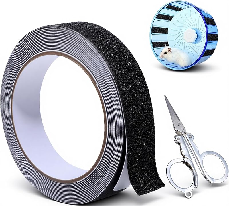 Tira de arena de 16.4 pies con tijera plegable, cinta de tracción antideslizante, pista de arena para rueda de ejercicio para mascotas pequeñas, rueda de erizo, ruedas para hámster para planeadores, ardillas, cobayas (negro)
