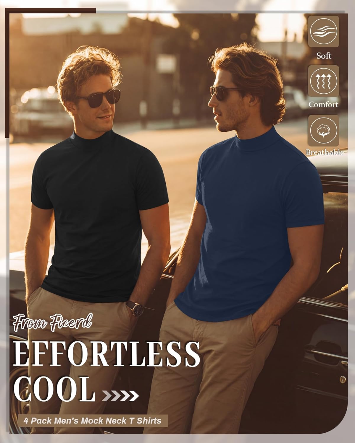 Ficerd 4 Pack Men's Mock Neck T Shirts, Short Sleeve Mock Turtleneck Undershirt Pullover Basic Tops Causal Solid Tee for Men - Image 6