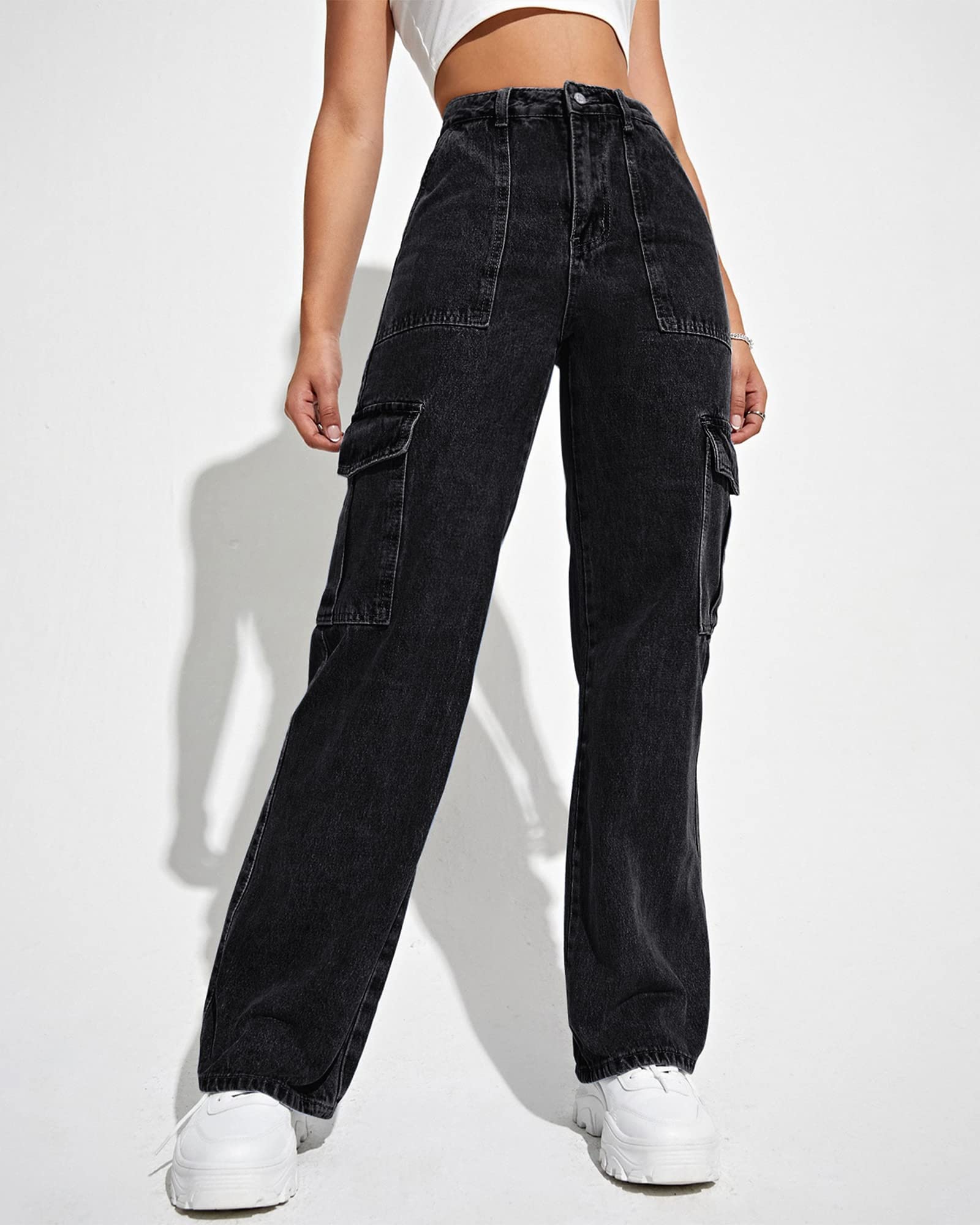 Pantaloni da Donna Cargo High Waisted Baggy Cargo Jeans Straight Leg Y2K Streetwear Trousers 6 Pockets for Women Teen Girl.