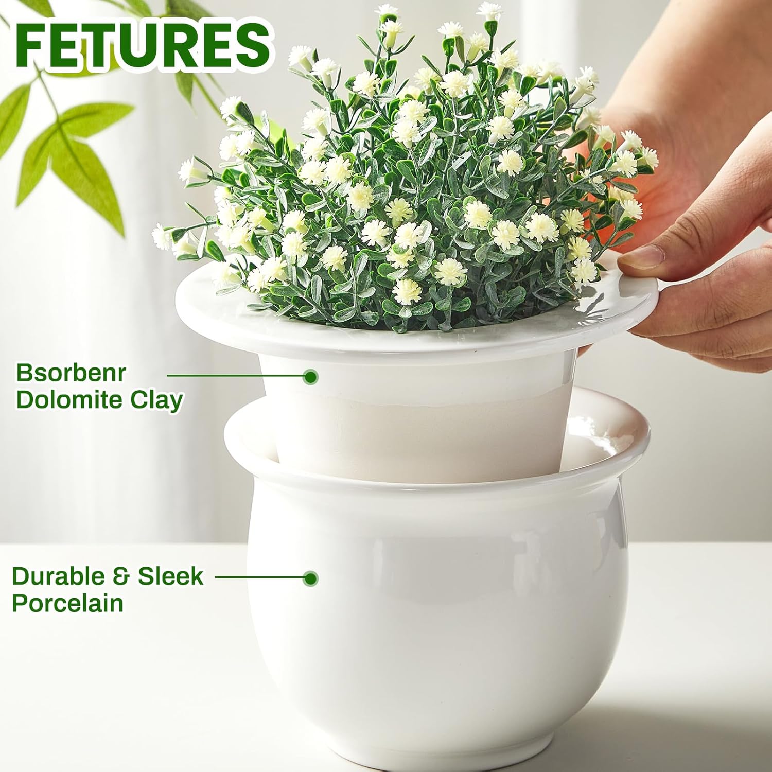 Suclain 2 Pack Ceramic African Violet Pots Self Watering Plant Pot Effortless Self Watering Plant Flower for Busy Lovers, Indoor(White,6.5 Inch)